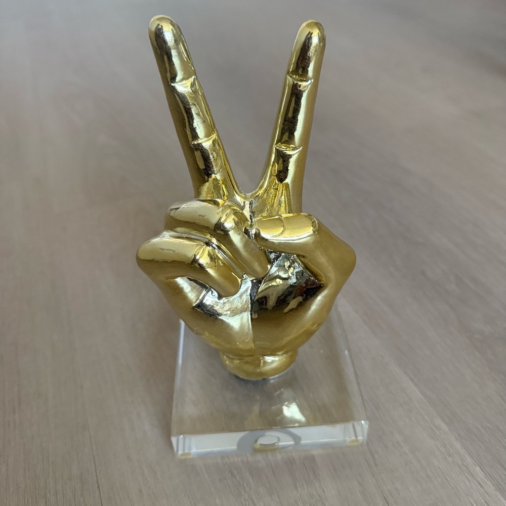 Gold Peace Sign Sculpture